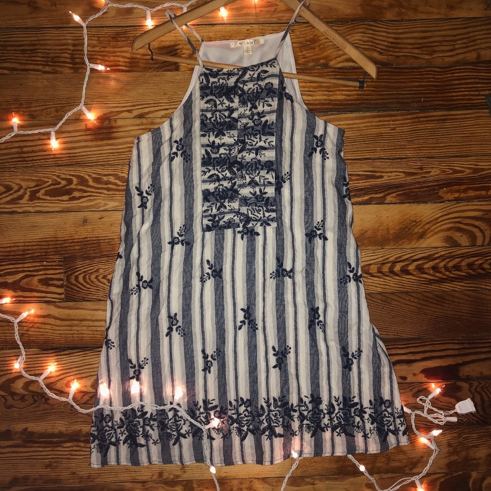 Embroidered Striped Highneck Summer Dress